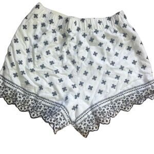 Abercrombie & Fitch White with black eyelet linen blend shorts